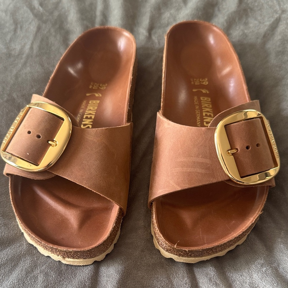 Birkenstock Tan Sandals with Gold Buckle